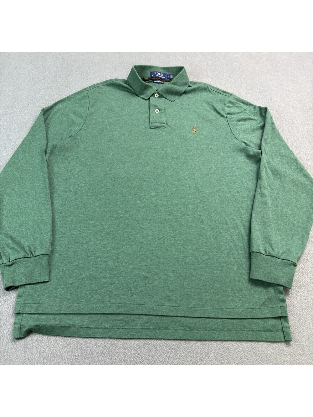 Polo Ralph Lauren Pima Soft Touch Long Sleeve Polo Shirt Large Green Flesh Pony